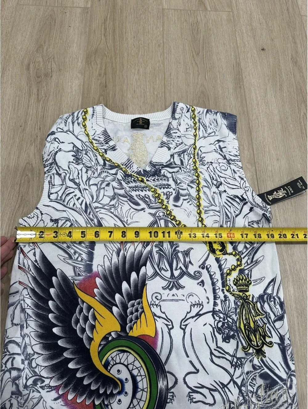 NWT Christian Audigier V Neck All Over Print Knit Vest Size XL